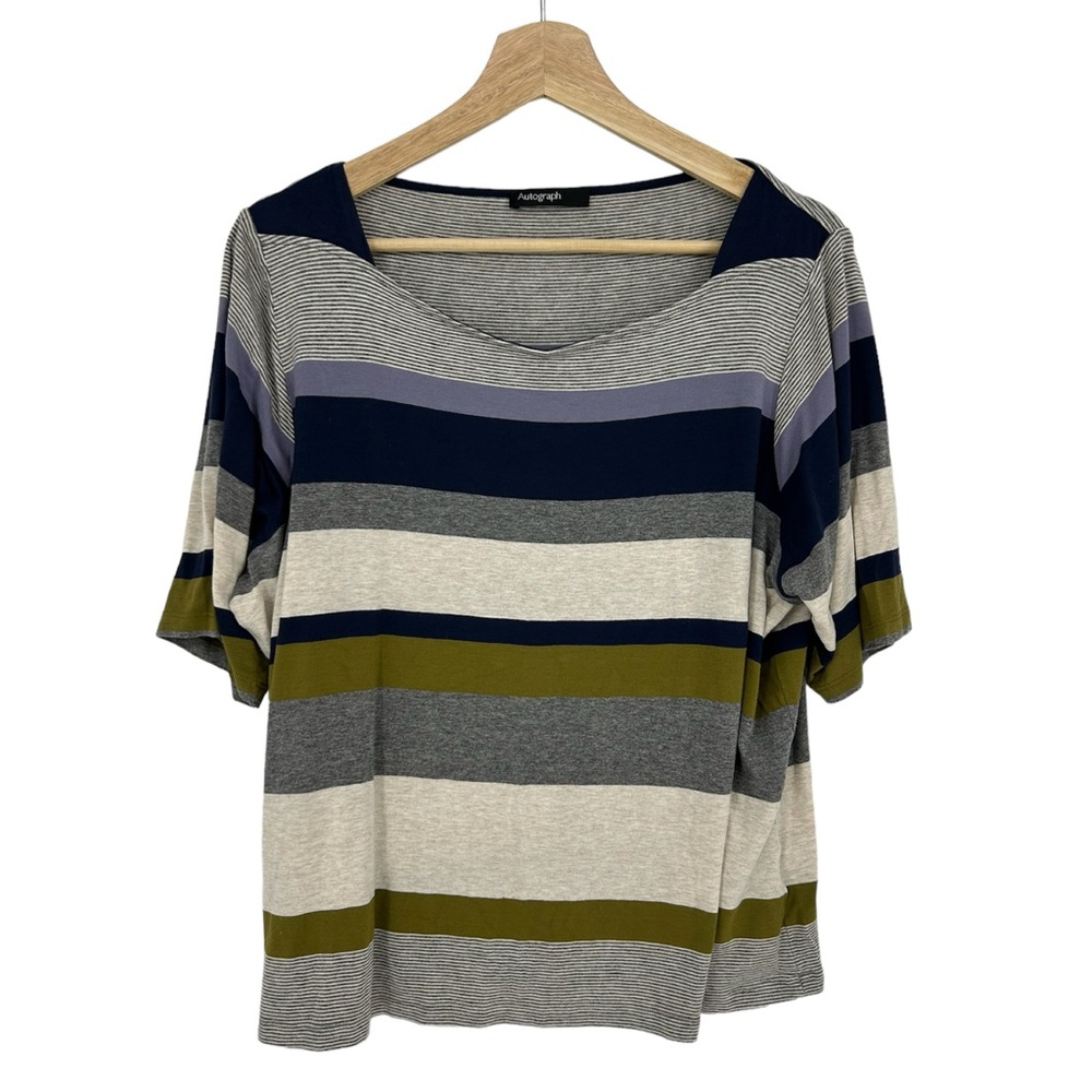 Autograph Multicolor Striped Soft Stretch Short Sleeve Shirt
